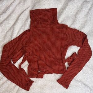 Women's Rust Crop Open-Back Turtleneck Sweater